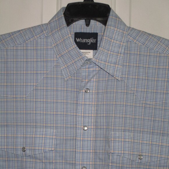 Wrangler Mens S/S Blue Cotton Western Pearl Button Casual Shirt NWOT - Size LT - Picture 1 of 2